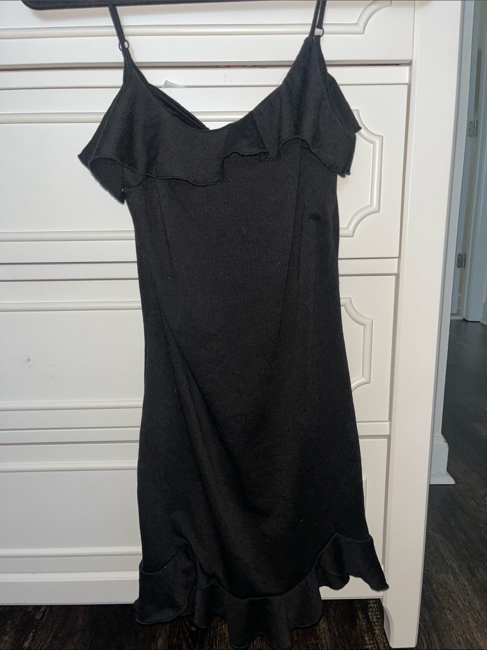 Betsey Johnson Black Ruffle-Trim Midi Slip Dress